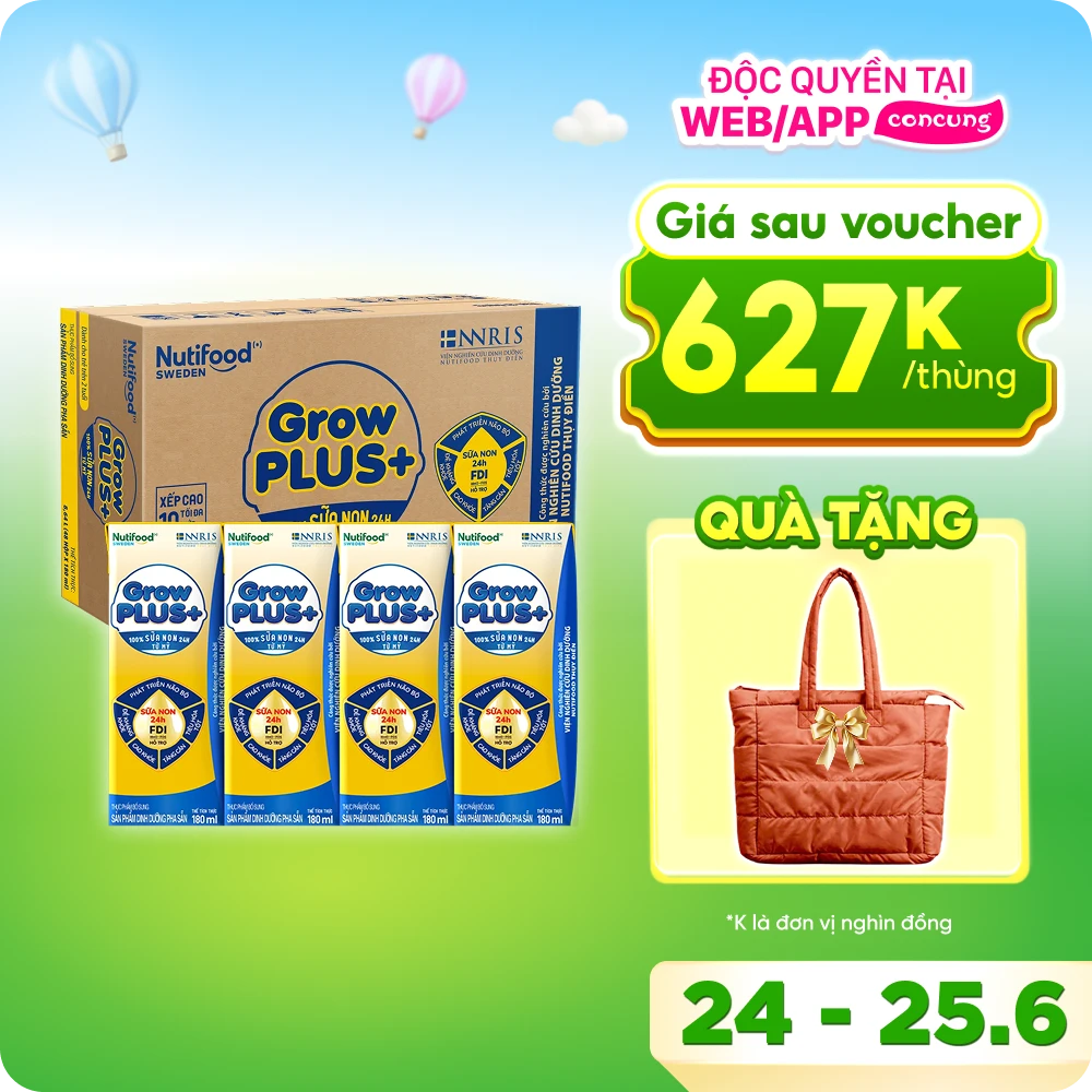 Thùng Sữa GrowPLUS+ Sữa non Vàng 2+ hộp 180ml (lốc 4 hộp)