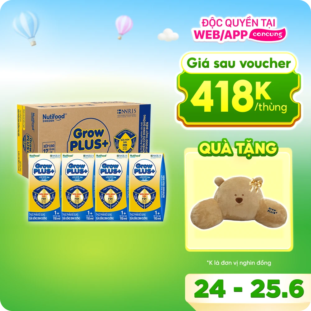 Thùng Sữa GrowPLUS+ Sữa non Vàng 1+ 110ml (lốc 4 hộp)