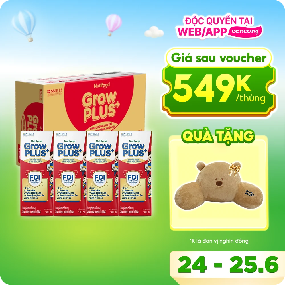 Thùng Sữa GrowPLUS+ hộp 180ml (Thùng 12 lốc - lốc 4 hộp)