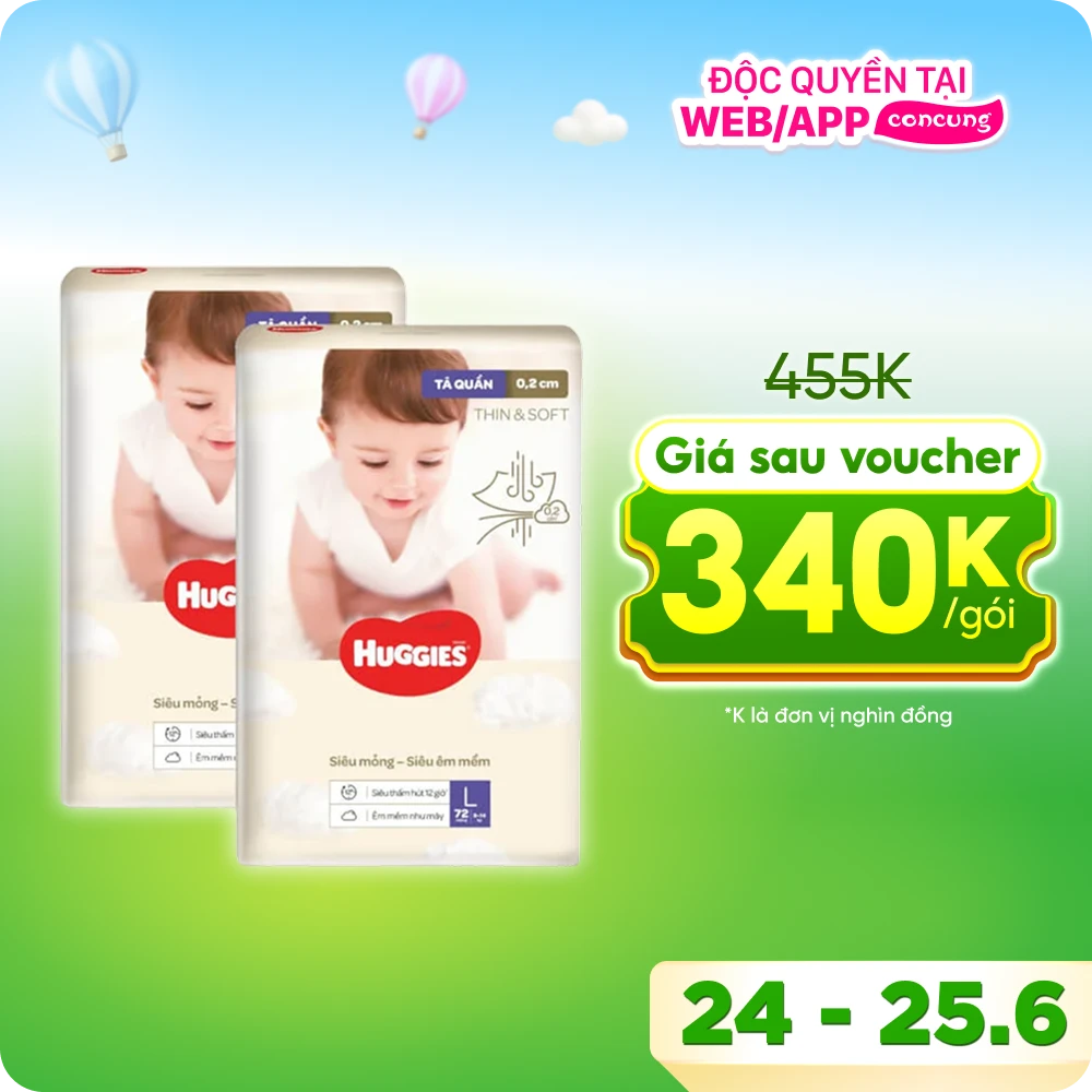 Combo 2 Tã quần Huggies Thin & Soft  (L, 9-14kg, 72 miếng)