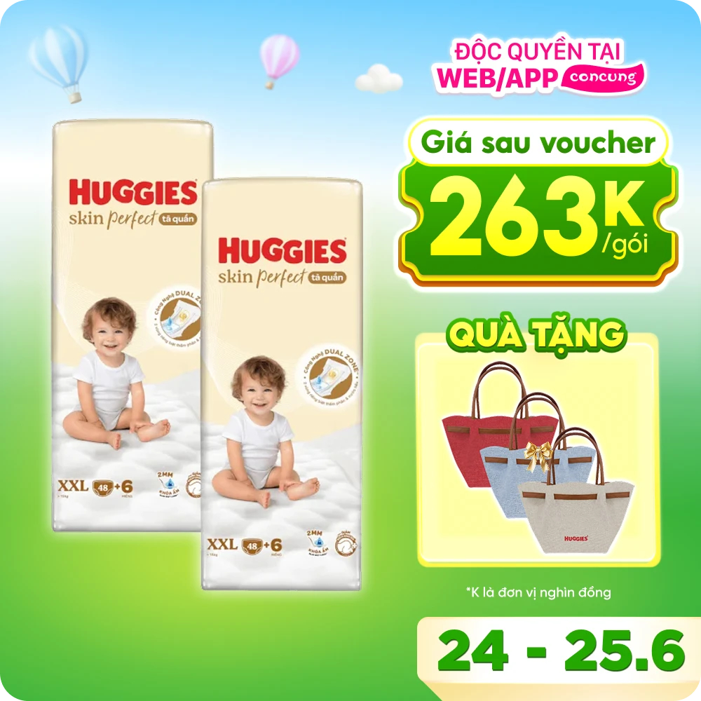 Combo 2 Tã quần Huggies SkinPerfect Pants (XXL, >15kg, 48+6 miếng) (giao bao bì ngẫu nhiên)