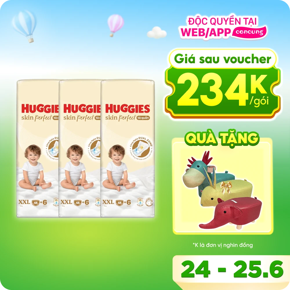 Combo 3 Tã quần Huggies SkinPerfect Pants (XXL, >15kg, 48+6 miếng)
