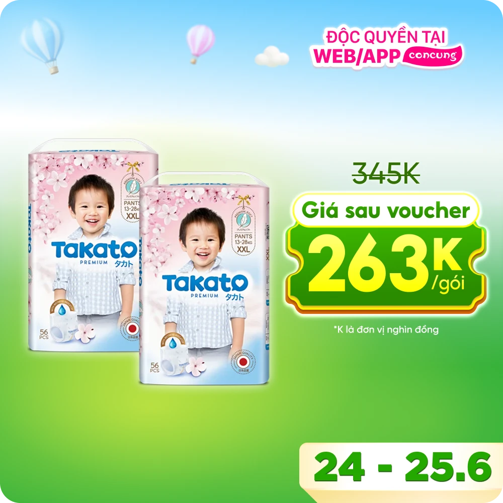 Combo 2 Tã quần Takato siêu mềm mại (XXL, 56 miếng)
