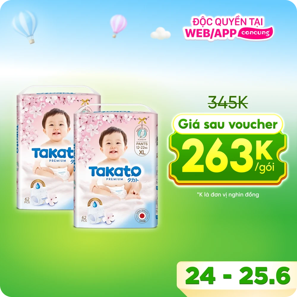 Combo 2 Tã quần Takato siêu mềm mại (XL, 62 miếng)