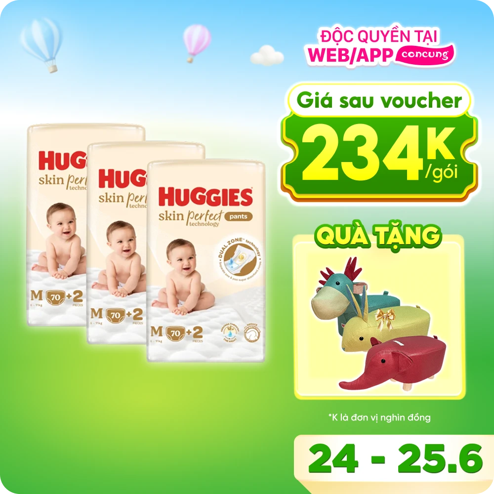 Combo 3 Tã quần Huggies SkinPerfect Pants (M, 6-11kg, 70+2 miếng)