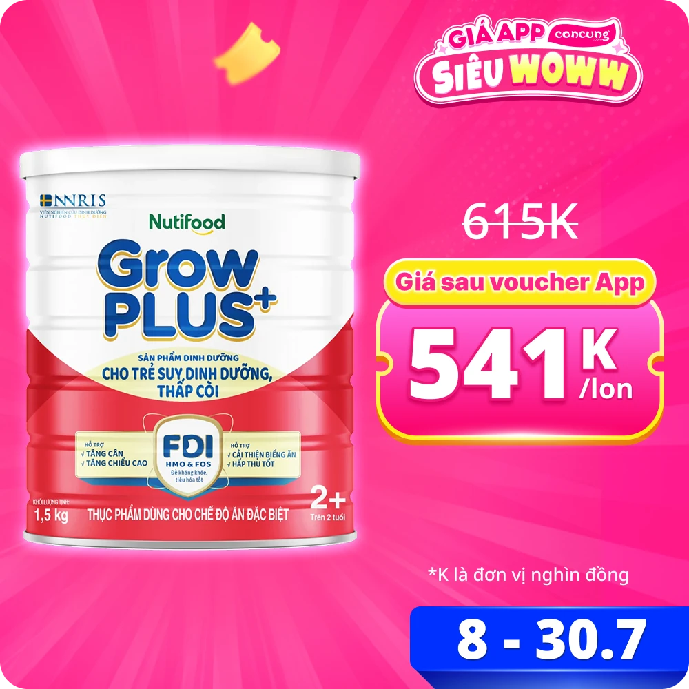 Sữa GrowPLUS+ Đỏ 2+ 1.5kg (Từ 2 tuổi) (giao bao bì ngẫu nhiên)
