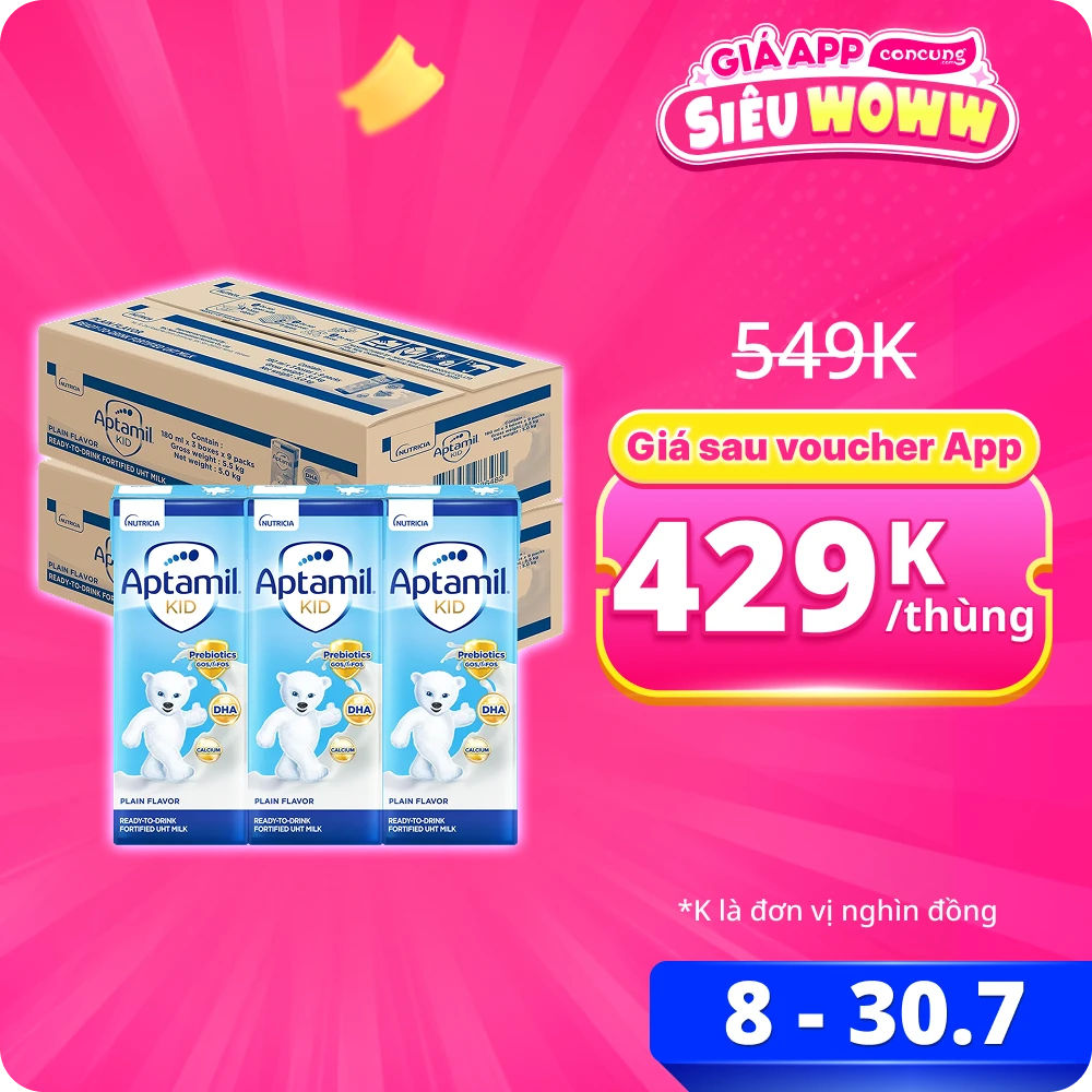 2 thùng Sữa dinh dưỡng pha sẵn Aptamil Kid 180ml, lốc 3 hộp (Từ 1 tuổi)