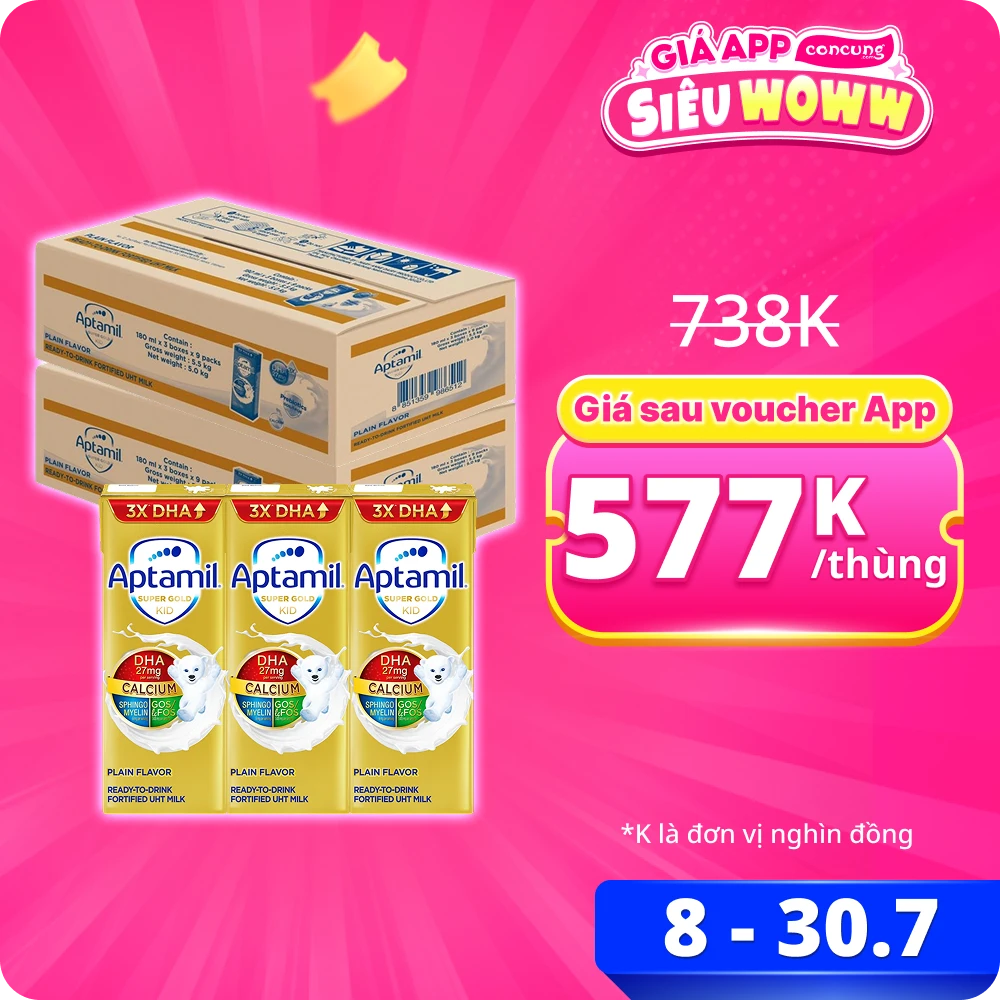 Combo 2 thùng Sữa pha sẵn Aptamil Super Gold Kid 180ml (lốc 3 hộp)