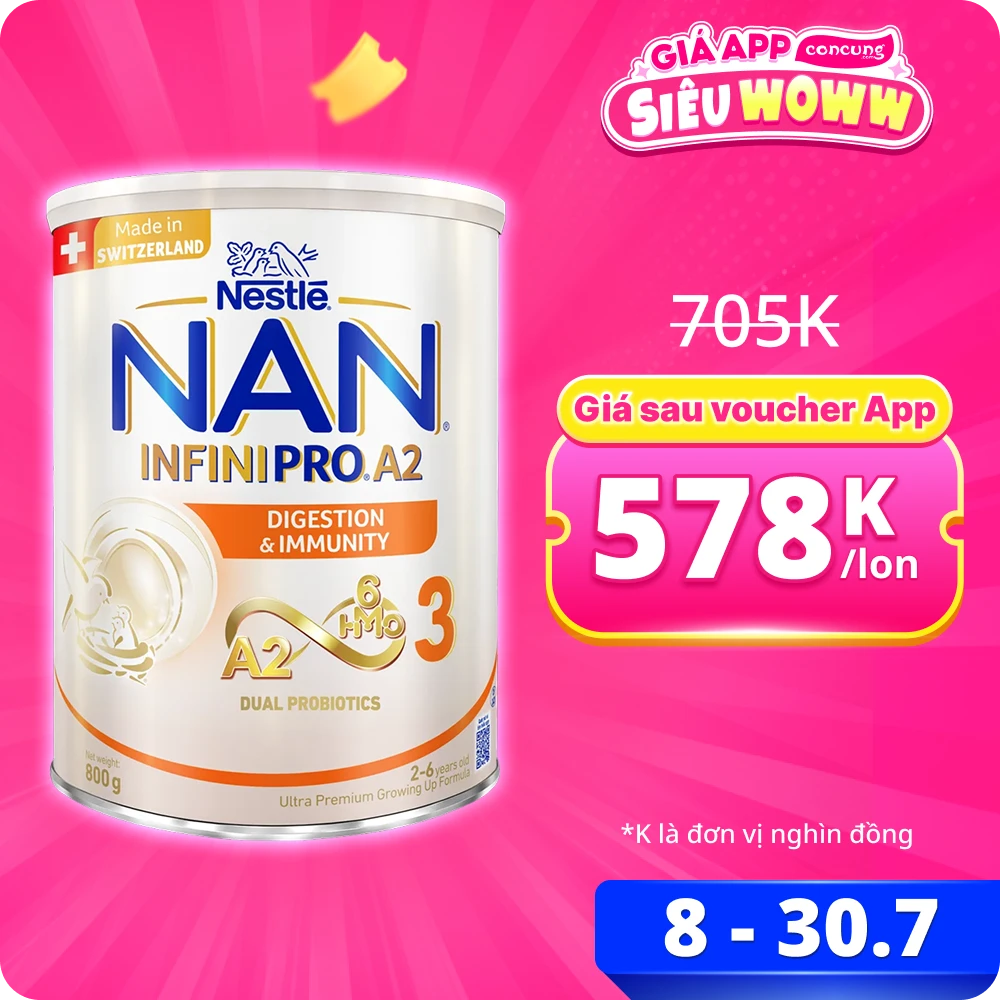 Sữa Nestlé NAN INFINIPRO A2 số 3 800g (6HMO) (2-6 tuổi)