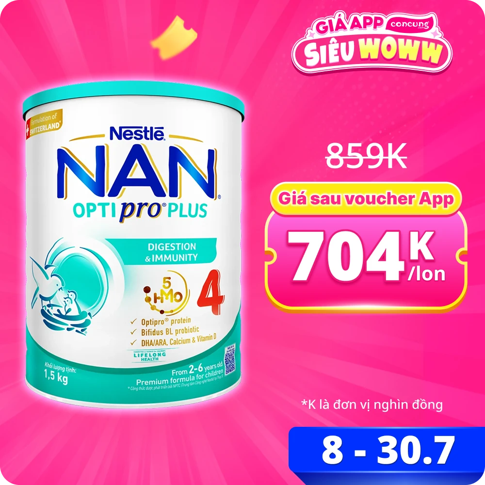 Sữa Nan Optipro PLUS 4 1.5kg, với 5HMO, Công thức từ Thụy Sĩ (2-6 tuổi) (Giao bao bì ngẫu nhiên)