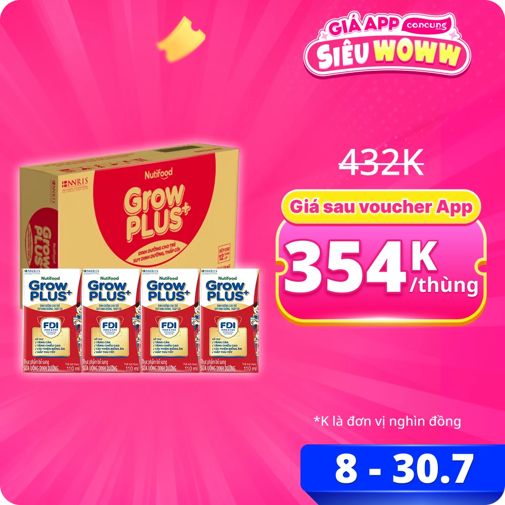 Thùng Sữa GrowPLUS+ Hộp 110ml (lốc 4 hộp)