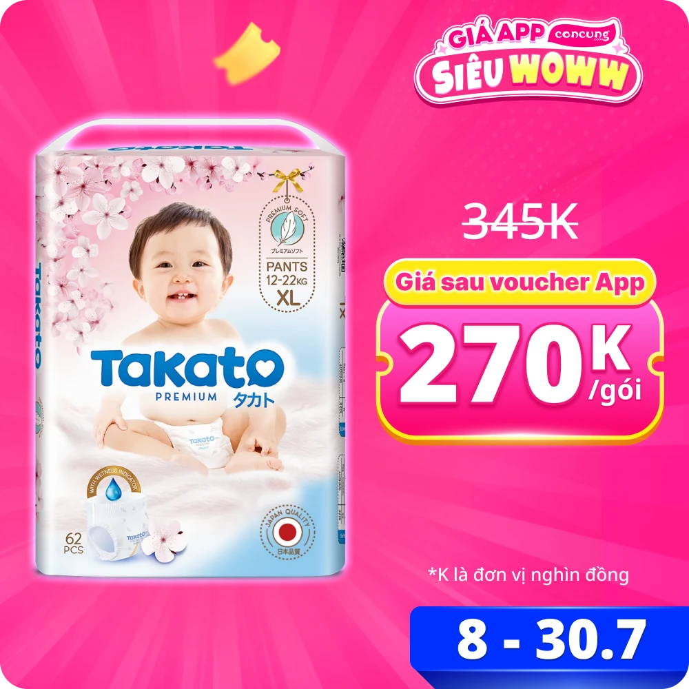 Tã quần Takato siêu mềm mại (XL, 62 miếng)