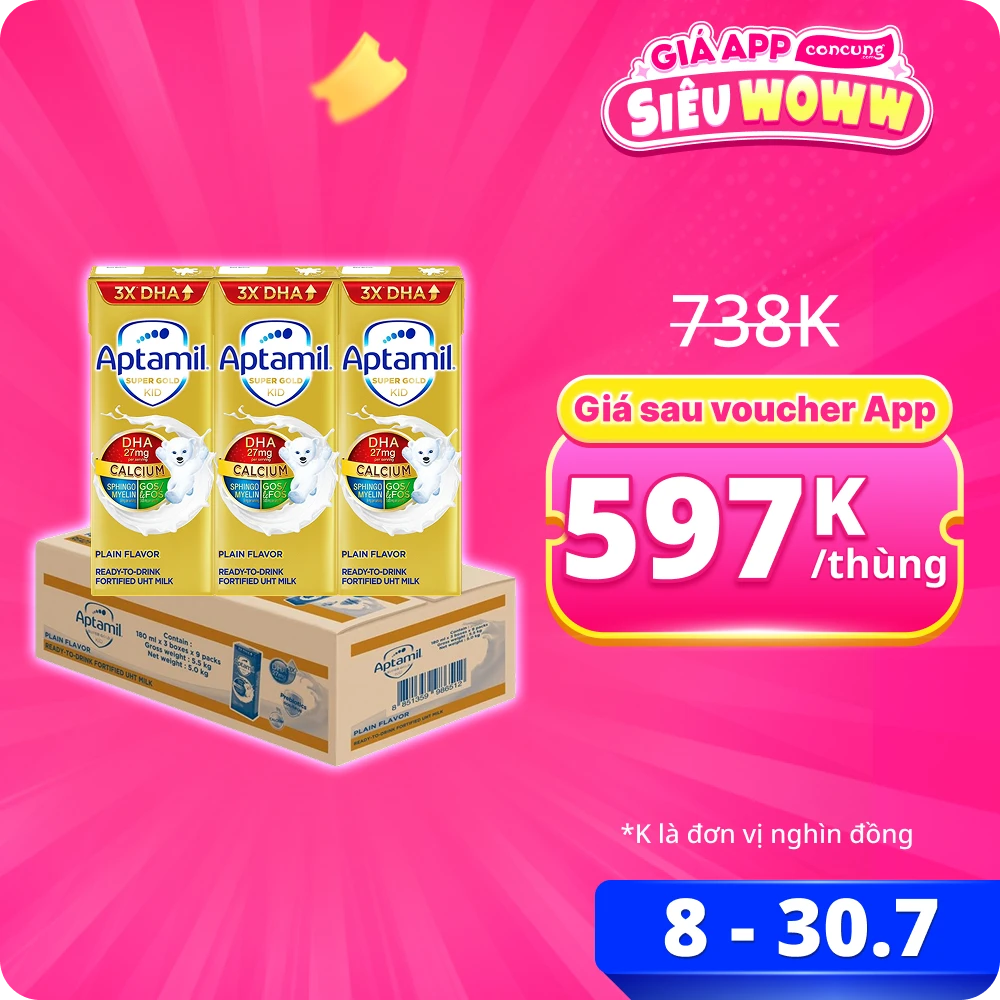 Thùng sữa pha sẵn Aptamil Super Gold Kid 180ml (lốc 3 hộp)