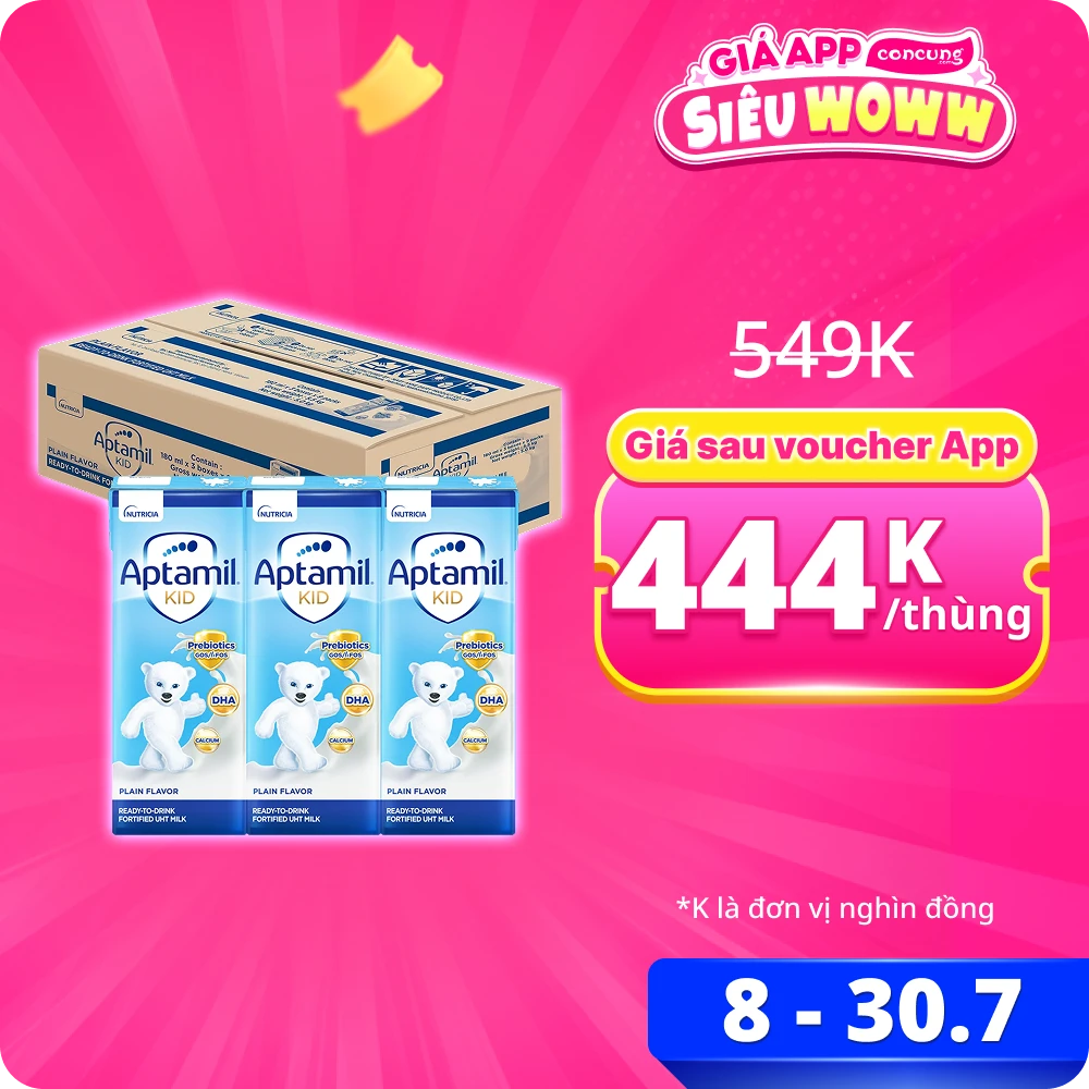 Thùng Sữa dinh dưỡng pha sẵn Aptamil Kid 180ml, lốc 3 hộp (Từ 1 tuổi)