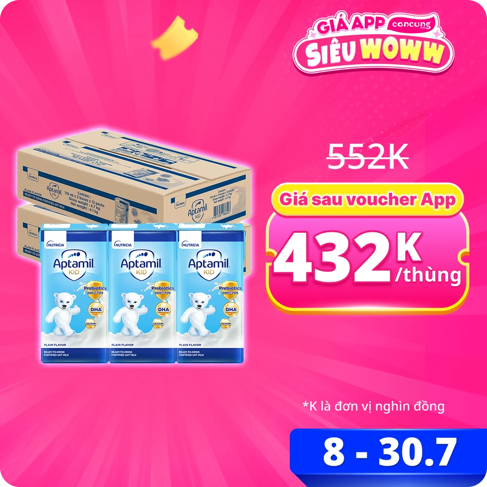 2 thùng Sữa dinh dưỡng pha sẵn Aptamil Kid 110ml, lốc 3 hộp (Từ 1 tuổi)