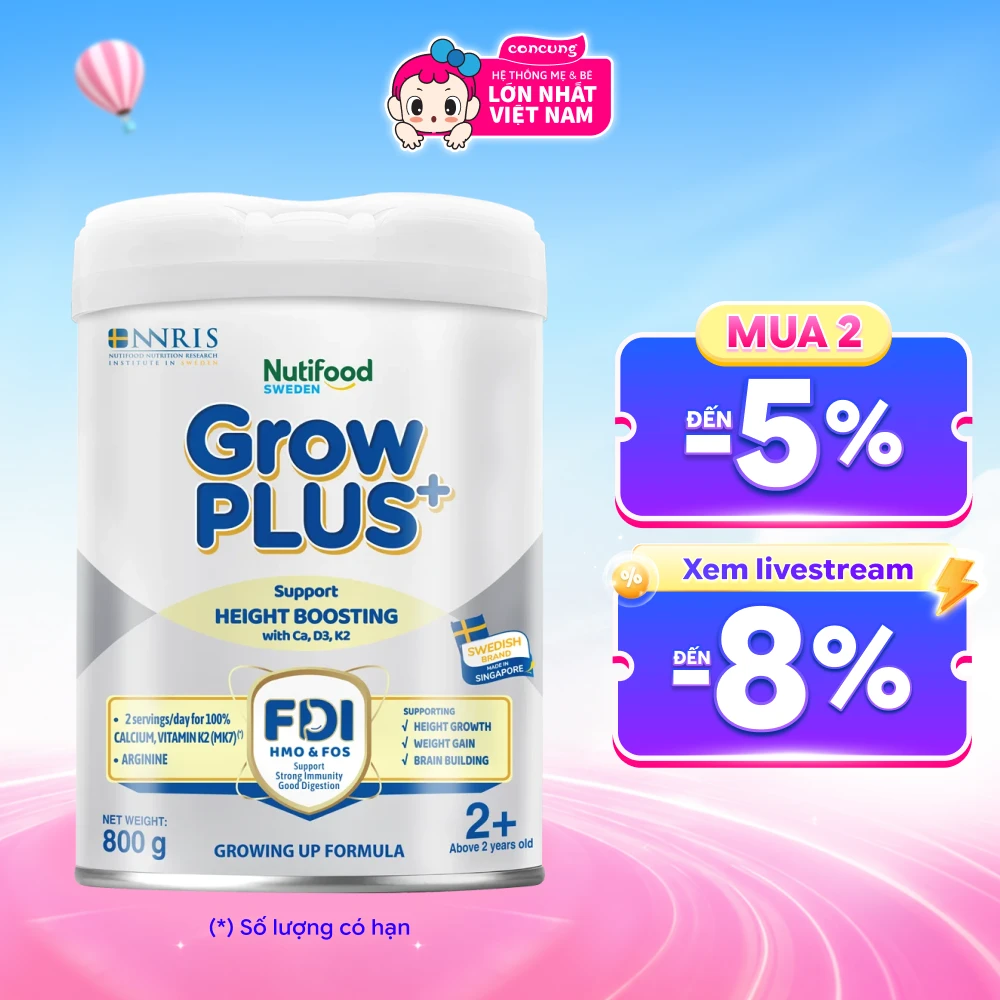 Combo 2 Sản phẩm dinh dưỡng công thức GrowPLUS+ 2+ (Bạc), 800g (trên 2 tuổi)