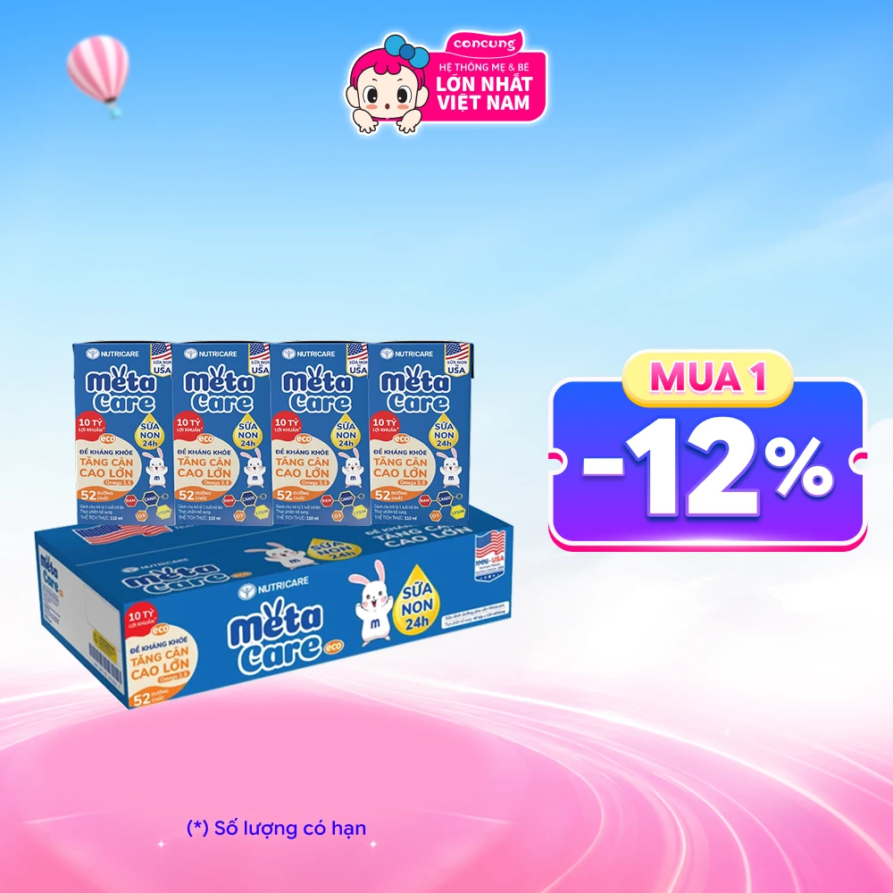 Thùng Sữa dinh dưỡng pha sẵn MetaCare Eco 110ml, Lốc 4 hộp (Từ 1 tuổi)
