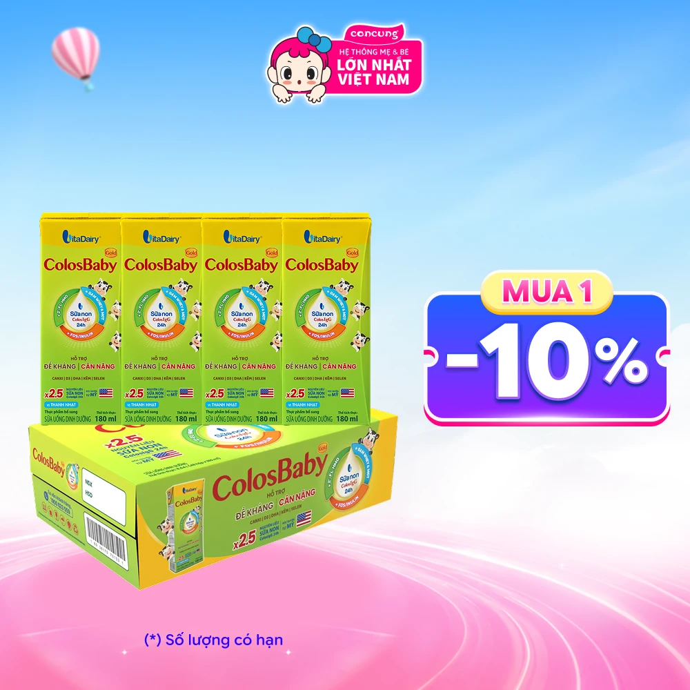 Thùng Sữa bột pha sẵn Colosbaby 180ml (lốc 4 hộp) - 12 lốc