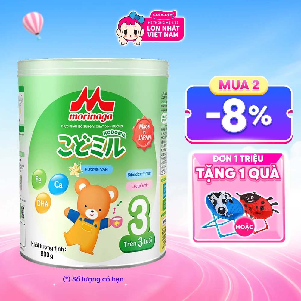 Sữa Morinaga số 3 800g hương vani (Kodomil, trên 3 tuổi)