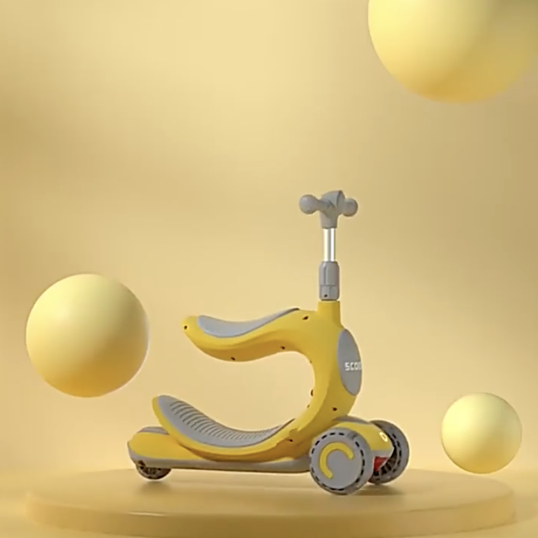 Xe trượt scooter kèm xe chòi chân cao cấp có đèn 167 (Vàng)