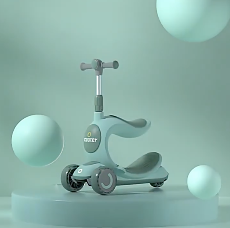 Xe trượt scooter kèm xe chòi chân cao cấp có đèn 167 (Xanh)