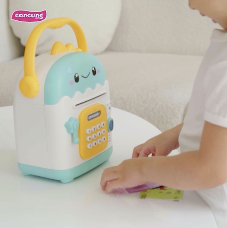 Két sắt khủng long thông minh hút tiền tự động có nhạc đèn YN468820 (Xanh)