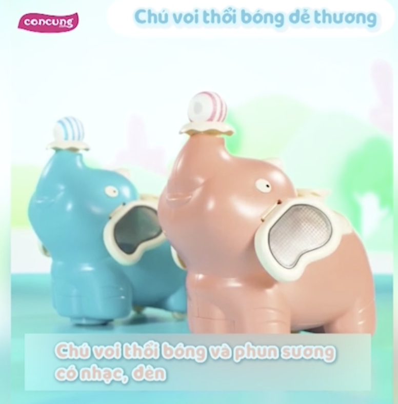 Chú voi thổi bóng và phun sương có nhạc, đèn JS056834 (Hồng)